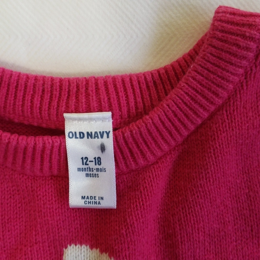 Old Navy Winter Bunny Knit Sweater 12-18M Fuchsia Pink Whimsical Cottagecore - Picture 3 of 7